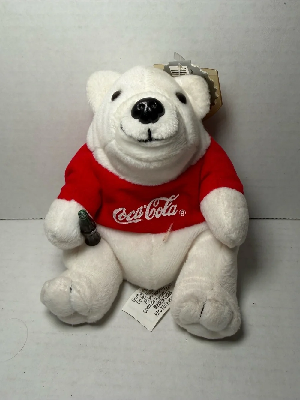 Coke Coca Cola 1997 Bean Bag Plush Polar Bear with Bottle and Red Shirt 6